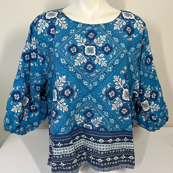 Johnny Was XXL Top Linen Blouse Blue - Picture 2 of 9